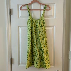 Green print gauze babydoll sundress